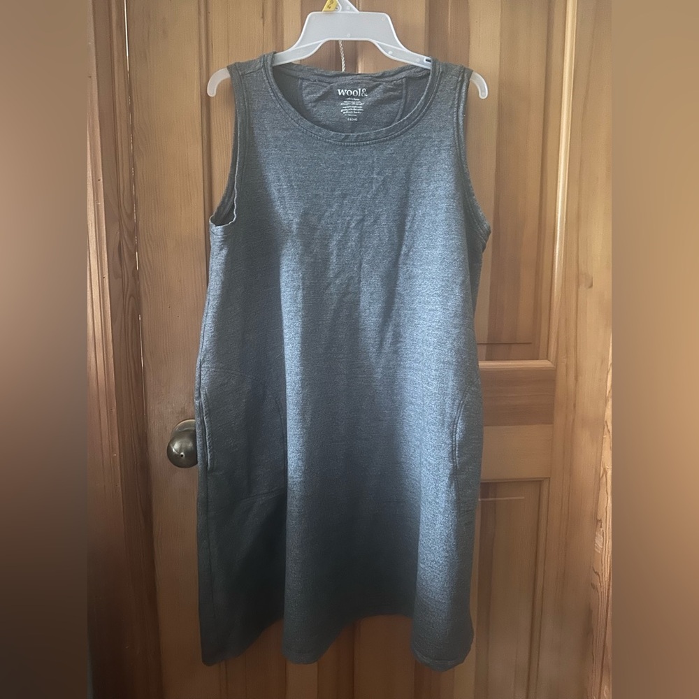 Wool& Sierra Tank Dress Merino Wool Pockets Swing Charcoal Grey Size L